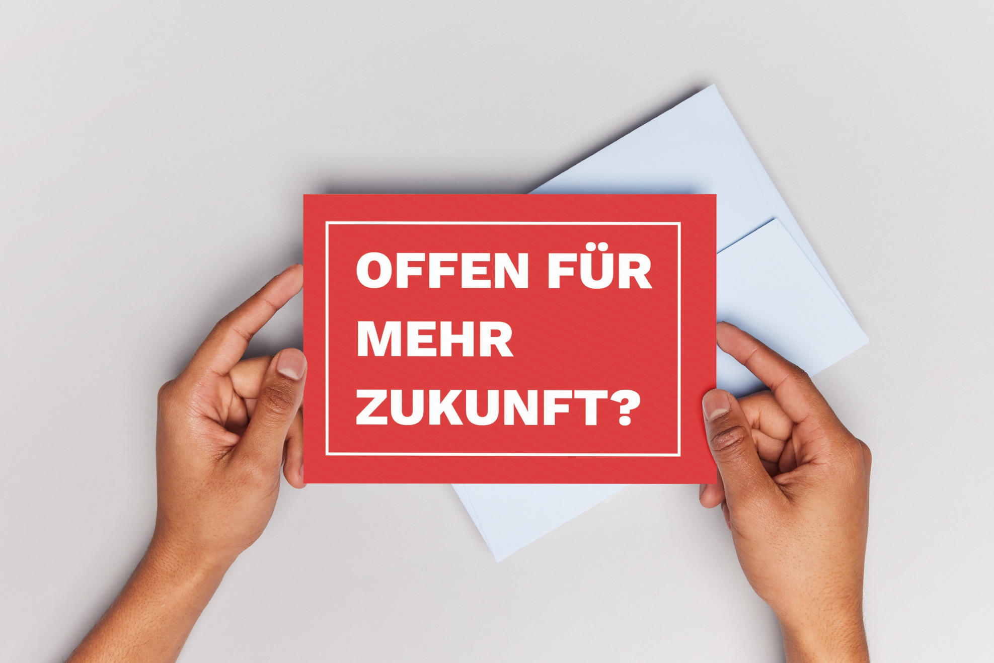 Postkarte mit Text offen für mehr Zukunft